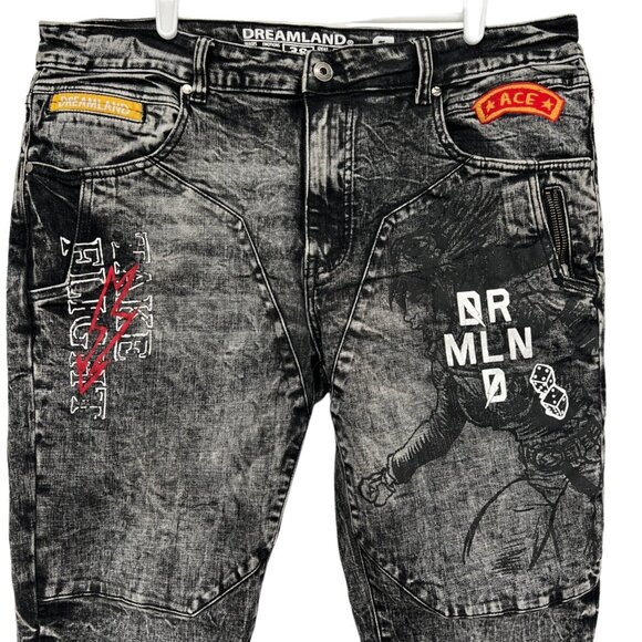 Dreamland Men's Denim Jeans Size 38 Maneuver Pierced Rinse Black 1st Gen - Picture 3 of 11